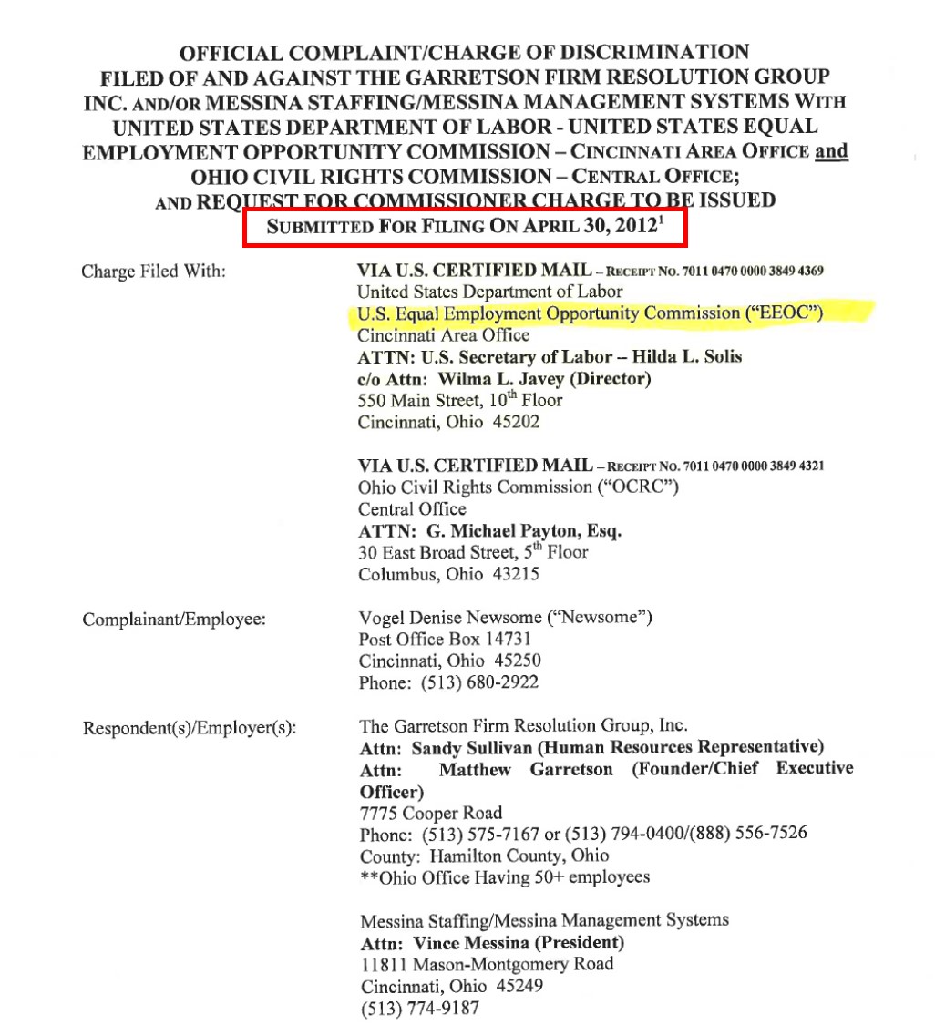 GARRETSON RESOLUTION GROUP EEOC Charge