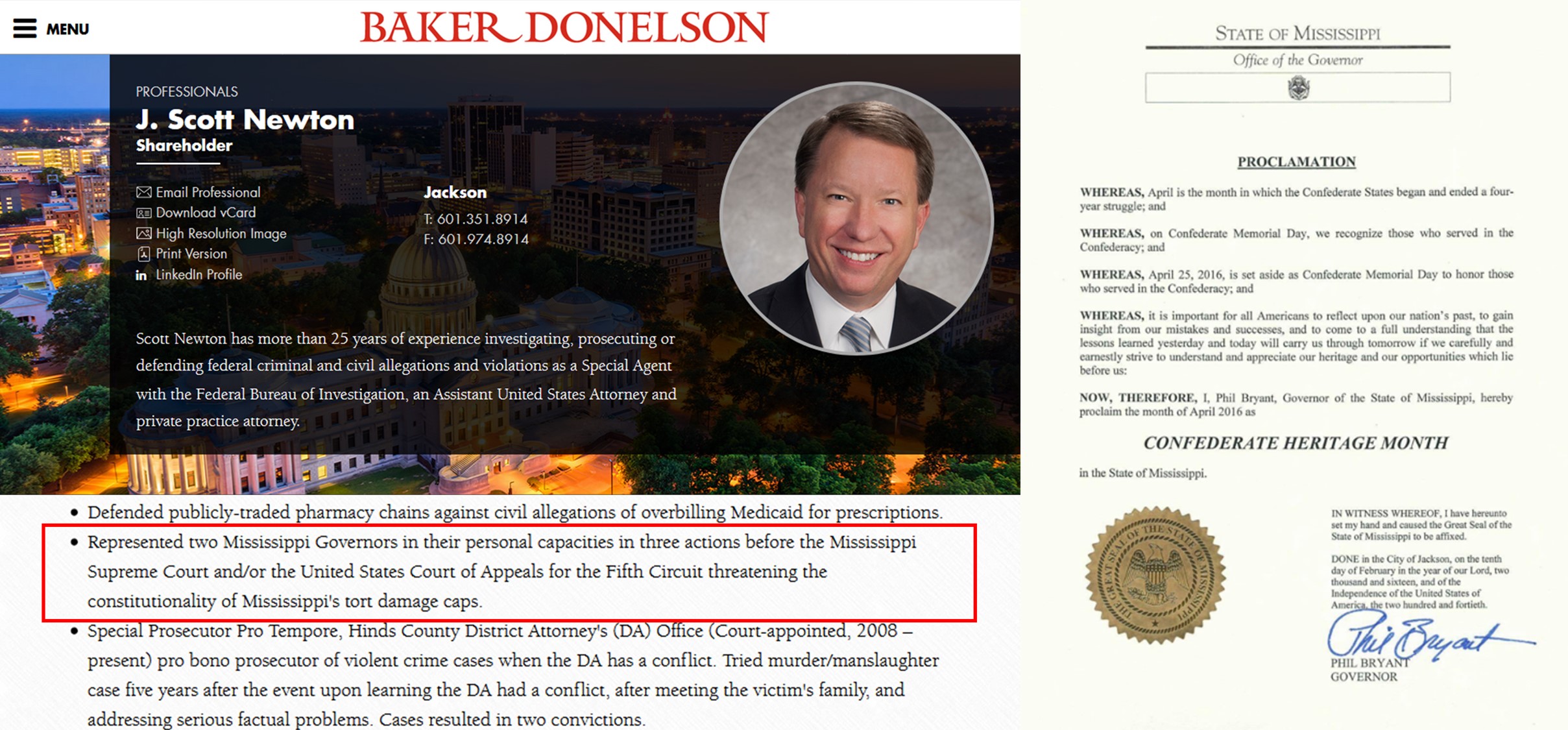 Mississippi Baker Donelson CONFEDERATE Month PROCLAMATION