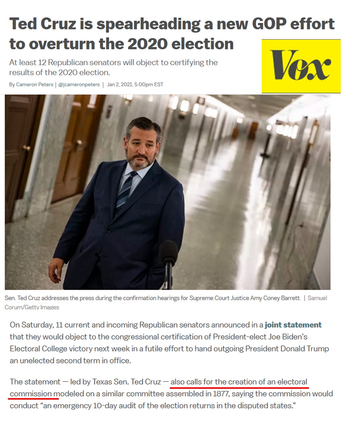 Ted Cruz CALL For ELECTORAL Commission